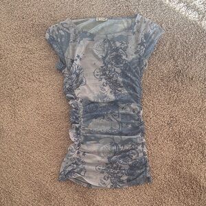 Free People Blue Mesh Short Sleeve Top